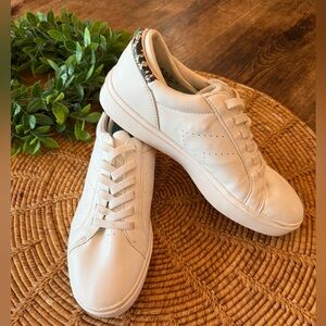 Dr. Scholl’s White Leather Sneakers with Snakeskin Accent